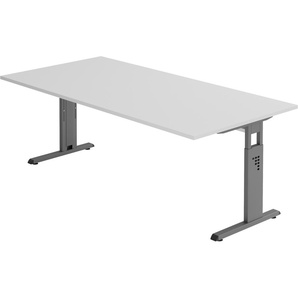 bümö® Schreibtisch O-Serie höhenverstellbar, Tischplatte 200 x 100 cm in grau, Gestell in graphit