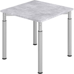 bümö® Schreibtisch Y-Serie höhenverstellbar, Tischplatte 80 x 80 cm in Beton, Gestell in silber