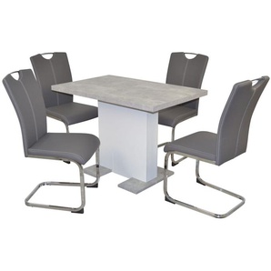 Tischgruppe 8806-8617, 5-teilig, Grau / Weiß / Grau, 1 Tisch & 4 Stühle