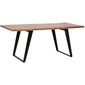 Esstisch Hellbraun / Schwarz Akazienholz Tischplatte Stahl Tischbeinen Matt Rechteckig Modern Industriell