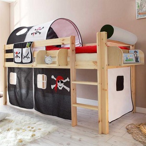 Piraten Kinderbett mit Tunnel und Vorhang Schwarz Weiß