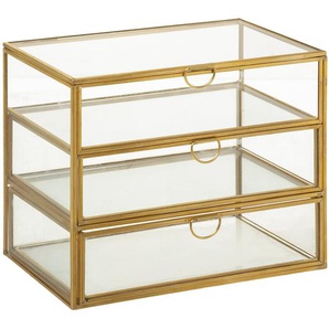 Box mit 3 Schubladen, Glas, vergoldet, 15x18 cm