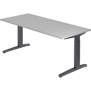 bümö® Design Schreibtisch XB-Serie höhenverstellbar, Tischplatte 180 x 80 cm in grau, Gestell in graphit