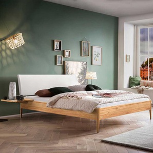 Massivholz Wildbuche Bett geölt 140x200 cm Polsterkopfteil weiß