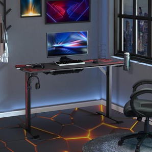HOMCOM Gaming Tisch Schreibtisch mit Kopfhörerhaken Getränkehalterung Computertisch mit Mauspad MDF Metall Schwarz+Rot 140 x 70 x 77 cm