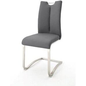 Freischwinger Stuhl Esszimmerstuhl Grau Leder Edelstahl Modern