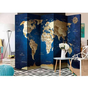 Spanische Trennwand mit Weltkarte und Kompass Beige und Blau