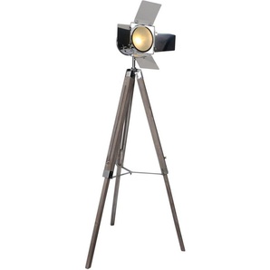 näve Stehlampe Hollywood, ohne Leuchtmittel, Stehleuchte Dreibein aus Holz, Lampe höhenverstellbar, schwenkbar