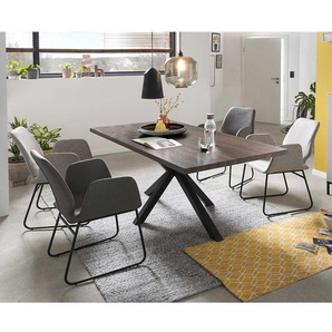 Tischgruppe in Nussbaumfarben und Grau 180 cm Tisch (fünfteilig)