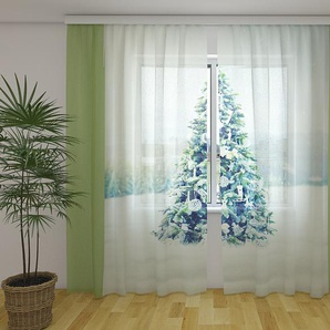 Gardinen & Vorhänge aus Chiffon transparent. Fotogardinen 3D Christmas Tree whith White Decorations