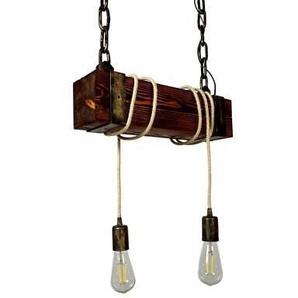 Vintage Hängelampe Holzbalken Holz Esstisch Retro Pendelleuchte Lampe Deko 40cm