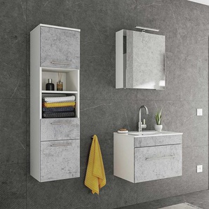 Design Badezimmer Set in Beton Grau und Weiß LED Beleuchtung (dreiteilig)