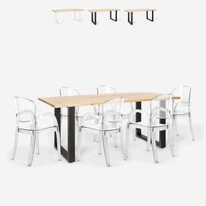 Set 6 Transparente Stühle Polycarbonat Tisch 180x80cm Industriell Jaipur L
