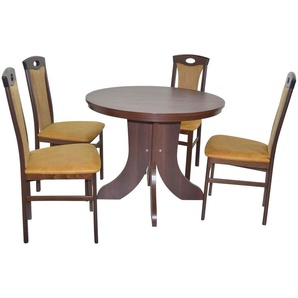 Tischgruppe 2450-4581, 5-teilig, Nussbaumfarben / Gelb, 1 Tisch & 4 Stühle