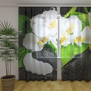 Gardinen & Vorhänge aus Chiffon transparent. Fotogardinen 3D Orchids with Stones Yin Yang