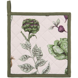 Clayre & Eef Topflappen 20*20 cm Beige Grün Baumwolle Quadratisch Gemüse Ofenhandschuhe Gießhilfsmittel Topflappen