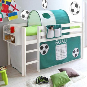 Kinderhochbett aus Kiefer Massivholz Fußball Design