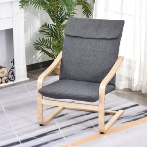 HOMCOM Relaxsessel Ruhesessel Relaxstuhl mit Armlehne Leinenbezug Holzgestell Grau