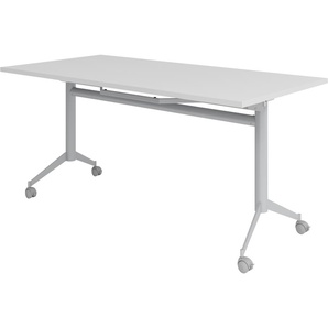 bümö® Klapptisch mit Rollen KF-Serie klappbar & fahrbar, Tischplatte 160 x 80 cm in grau, Gestell silber