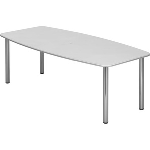 bümö® Konferenztisch KT22-Serie für 8 Personen, Tischplatte 220 x 103 cm in weiß, Gestell mit Chromfüße