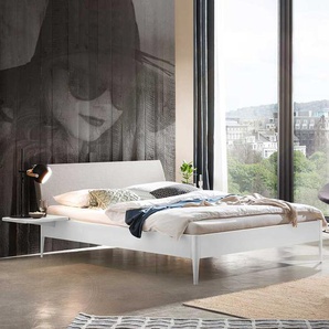 140x200 cm Bett Buche weiß lackiert in modernem Design Mittelsteg