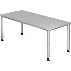 bümö® Schreibtisch H-Serie höhenverstellbar, Tischplatte 180 x 80 cm in grau, Gestell in silber