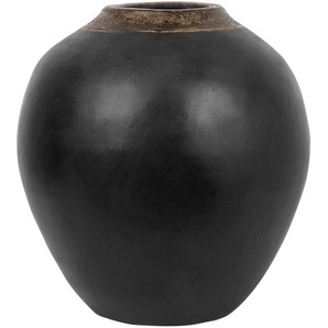 Dekovase Schwarz 15 x 31 cm Keramik Goldene Vasenhals Pflegeleicht Wohnartikel Rundform Modern