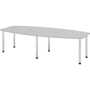 bümö® Konferenztisch KT28-Serie für 10 Personen, Tischplatte 280 x 130 cm in grau, Gestell mit Chromfüße