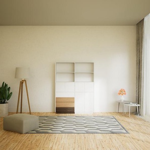 Aktenschrank Weiß - Büroschrank: Schubladen in Eiche & Türen in Weiß - Hochwertige Materialien - 151 x 200 x 34 cm, Modular