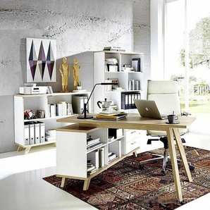 Büromöbel Set SOSLO-01 supermatt weiß, Sanremo Eiche, Schreibtisch mit Sideboard, 2 Aktenregale
