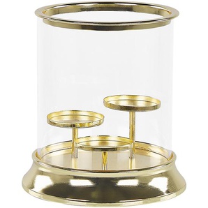 Kerzenhalter Gold aus Glas / Eisen mit hohe 24 cm Dreifach Glasschale elegantes und modernes Design