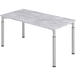 bümö® Schreibtisch Y-Serie höhenverstellbar, Tischplatte 160 x 80 cm in Beton, Gestell in silber