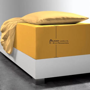 Spannbettlaken FLEURESSE Comfort XL Bettlaken B/L: 140-160 cm x 200-220 cm (1 St.), Mako-Jersey, 40 cm, gelb Bettlaken Betttücher Laken mit Elasthan für besonders hohe Matratzen