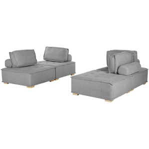 Modulares Sofa Set Grau Polsterbezug Gesteppt 4-Sitzer Couchgarnitur aus Verschiedenen Elementen zwei 2-Sitzer-Sofas mit Kissen Modern Skandi