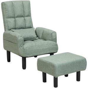 Sessel mit Hocker Grün Polsterbezug Buchenholz mit verstellbare Rückenlehne Wohnzimmer Schlafzimmer Retro-Stil