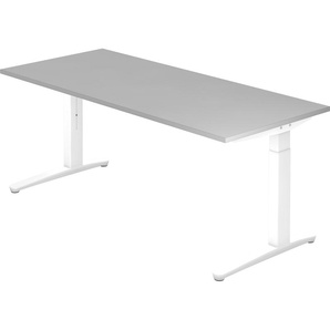 bümö® Design Schreibtisch XB-Serie höhenverstellbar, Tischplatte 180 x 80 cm in grau, Gestell in weiß