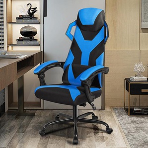 Gaming Stuhl verstellbar Bürostuhl Chefsessel mit hoher Rücken Racingstuhl Blau