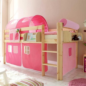 Hochbett für Kinder Tunnel und Vorhang in Pink Rosa