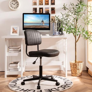 Drehbarer Home Office Stuhl aus PU-Leder ohne Armlehnen auf Rädern Schwarz