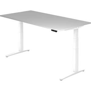 bümö® Sitz- & Stehschreibtisch Serie-XBHM elektrisch höhenverstellbar mit Memoryfunktion, Tischplatte 200 x 100 cm in Grau Gestell in weiß