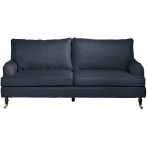 Passion Sofa 3-Sitzer Flachgewebe Blau Buche Nussbaumfarben