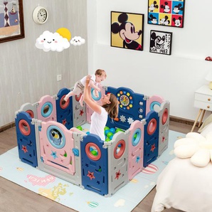 Multifunktionales Baby-Laufgitter mit Tür und Spielzeugboard 60 x 62 cm Rosa + Dunkelblau