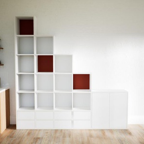 Regalsystem Weiß - Regalsystem: Schubladen in Weiß & Türen in Weiß - Hochwertige Materialien - 231 x 233 x 34 cm, konfigurierbar