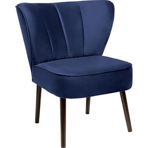 Sessel FINK BRADY Gr. Samtvelours VELVET, B/H/T: 67 cm x 76 cm x 67 cm, blau (dunkelblau velvet) Einzelsessel mit Steppung im Rücken
