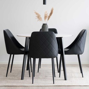 Sitzgruppe schwarz weiß Stühle Kunstleder Tisch rund (fünfteilig)