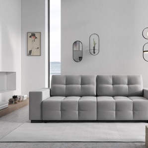 Samtiges Sofa mit Bettfunktion und Stauraum, Uvite, 3 Sitze, Grau, 250x106x90