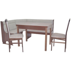 Tischgruppe 4581, 4-teilig, Nussbaumfarben / Grau, 1 Tisch, 1 Eckbank, 2 Stühle
