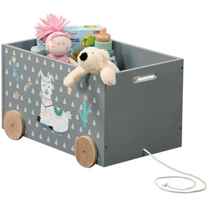Kesper Aufbewahrungsbox , Grau, Weiß , Holz , Alpaka , 35x30 cm , Rollen, rollbar , Spielzeug, Spielzeugkisten