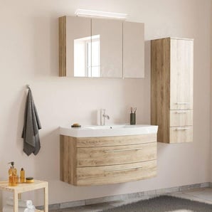 Badezimmermöbel Set mit Waschtisch & LED-Spiegelschrank MAPUTO-02 in Eiche hell BxHxT ca. 151x200x50,2cm