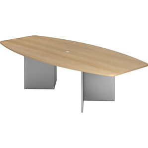 bümö® Konferenztisch KT28-Serie für 10 Personen, Tischplatte 280 x 130 cm in Eiche, Gestell mit Holzuntergestell